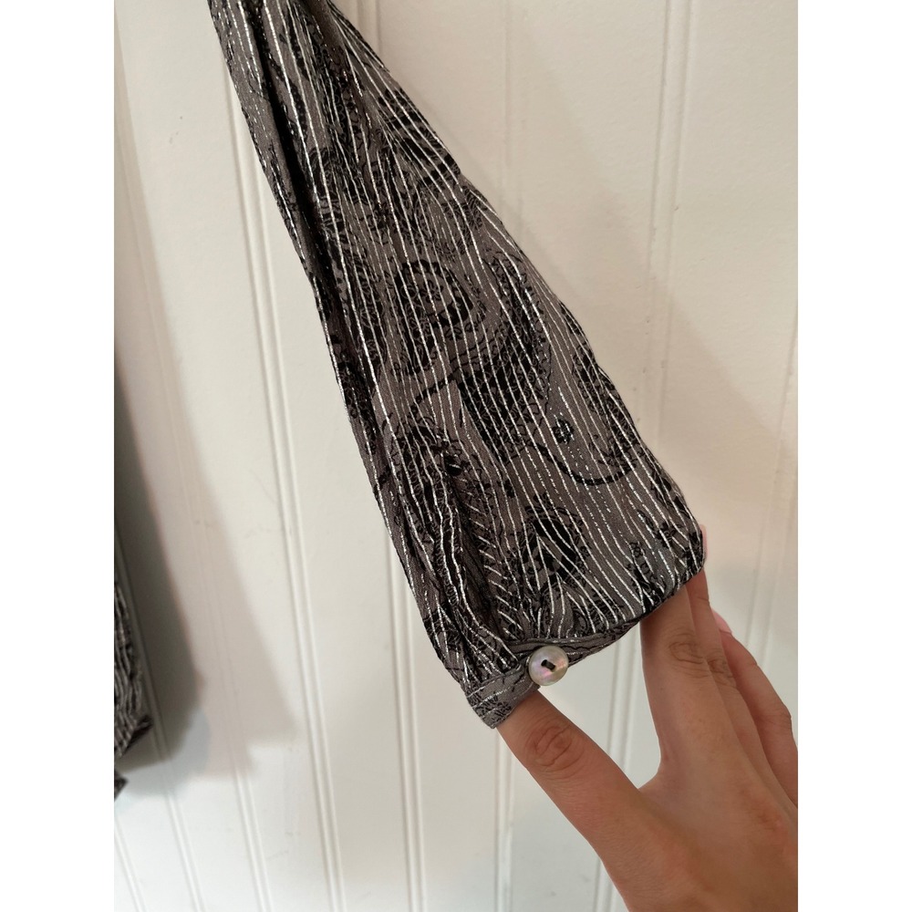 Soft Surroundings Tunic Top Womens S Metallic Paisley Silver Charcoal V-Neck - Picture 5 of 10